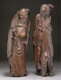 18th century Two bamboo carvings of Immortals